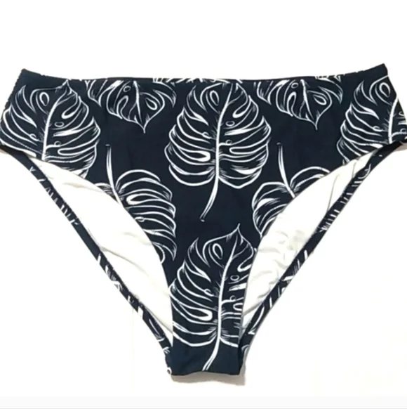 🆕 NWT Cupshe Navy Blue White Tropical Floral Swim Bottoms Large - Picture 2 of 11